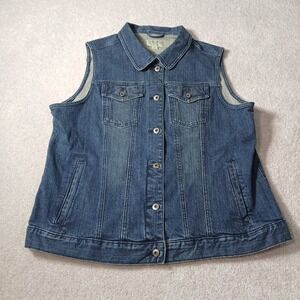 Cabelas Womens Denim Vest Collard Button Up Pockets Workwear Activewear Lg